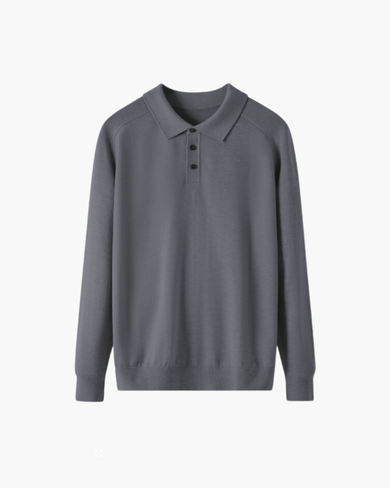 Men's Long-Sleeve Button Polo With a Ribbed Collar - Gray