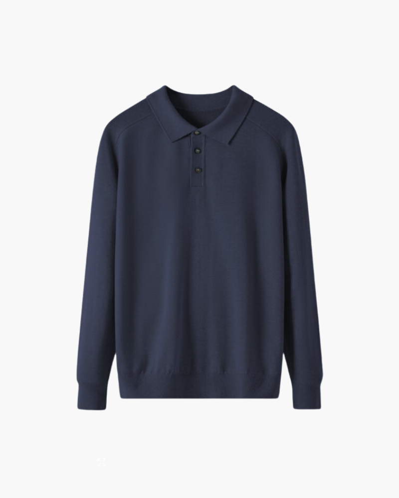 Men's Long-Sleeve Button Polo With a Ribbed Collar - Navy