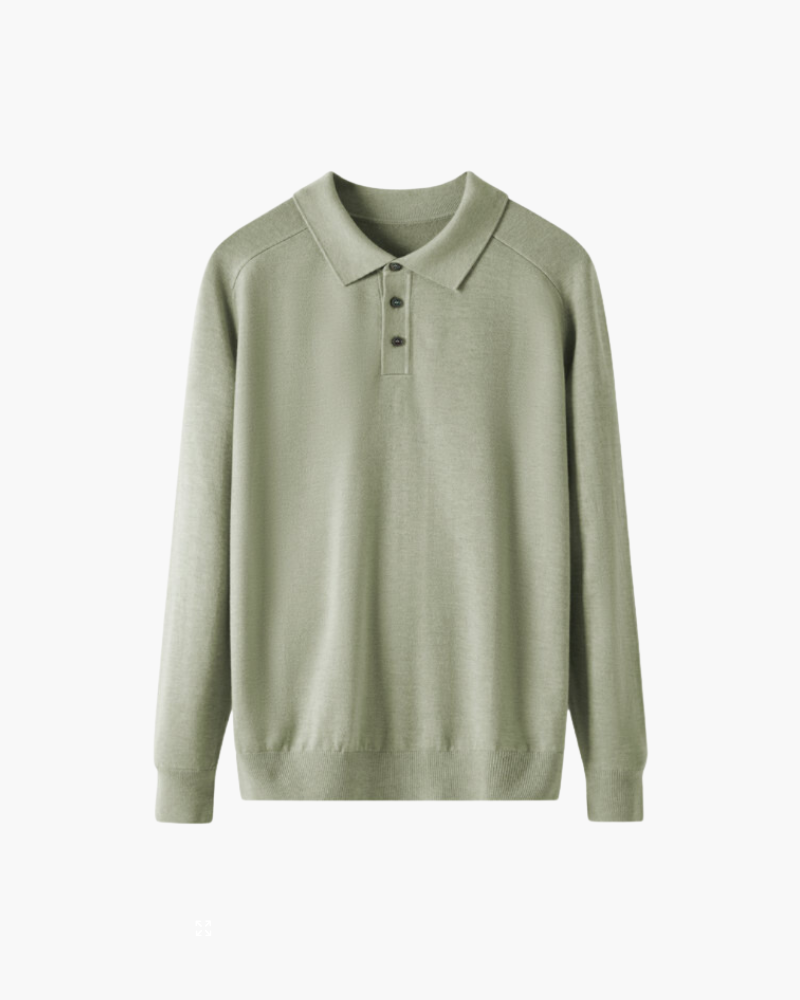 Men's Long-Sleeve Button Polo With a Ribbed Collar - Green