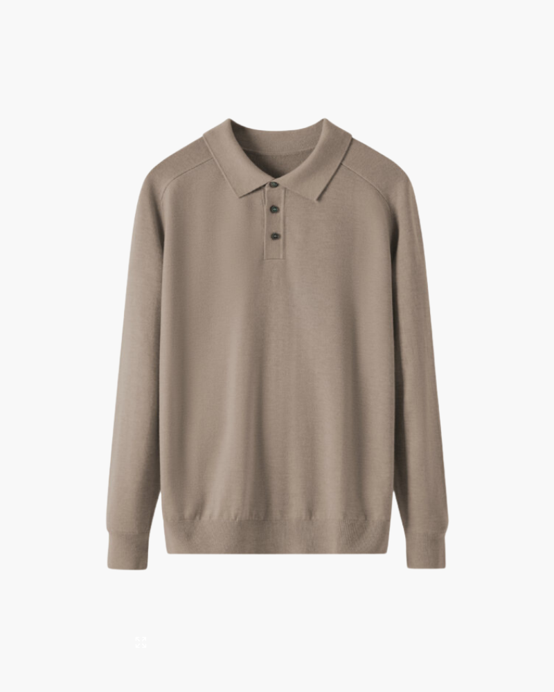 Men's Long-Sleeve Button Polo With a Ribbed Collar - Brown