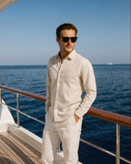 Men's Long-Sleeve Button Shirt With a Chest Pocket - Beige