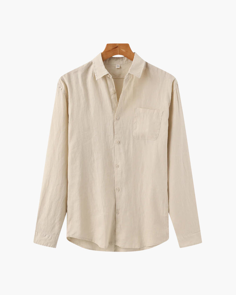 Men's Long-Sleeve Button Shirt With a Chest Pocket - Beige