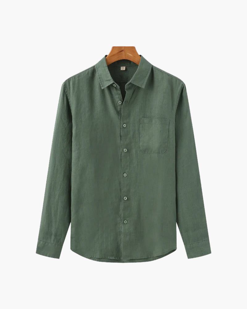 Men's Long-Sleeve Button Shirt With a Chest Pocket - Green