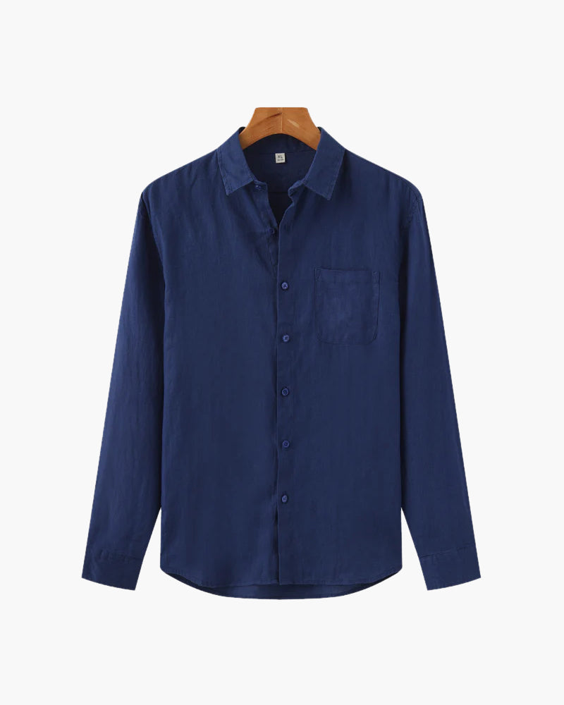 Men's Long-Sleeve Button Shirt With a Chest Pocket - Blue