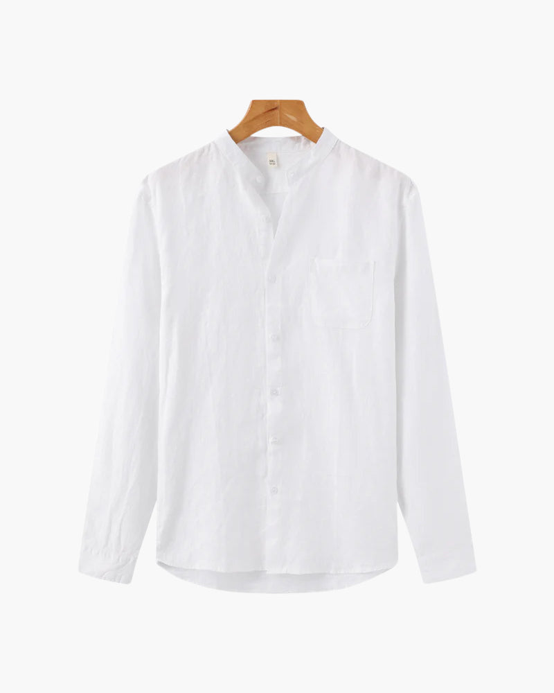 Men's Long-Sleeve Button Shirt With a Chest Pocket - White