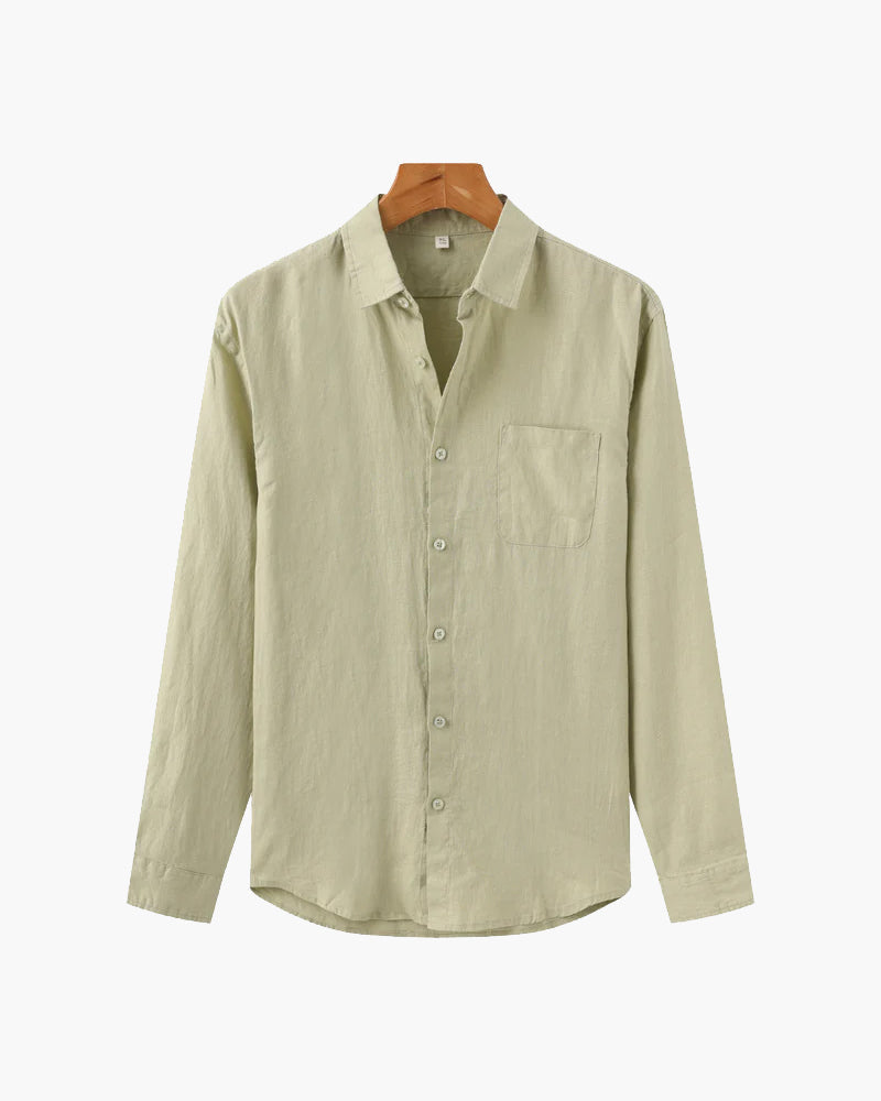 Men's Long-Sleeve Button Shirt With a Chest Pocket - Mint Green
