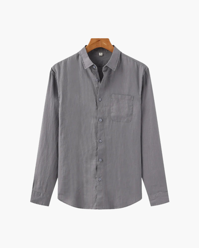 Men's Long-Sleeve Button Shirt With a Chest Pocket - Gray