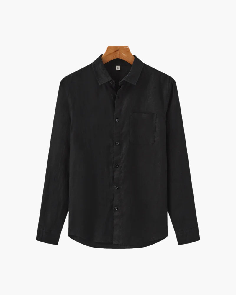 Men's Long-Sleeve Button Shirt With a Chest Pocket - Black