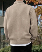 Men's Long-Sleeve Button Sweater With a Wide Collar - Beige
