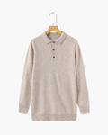 Men's Long-Sleeve Polo With a Three-Button Neckline - Beige