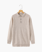 Men's Long-Sleeve Polo With a Three-Button Neckline - Beige