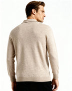 Men's Long-Sleeve Polo With a Three-Button Neckline - Beige