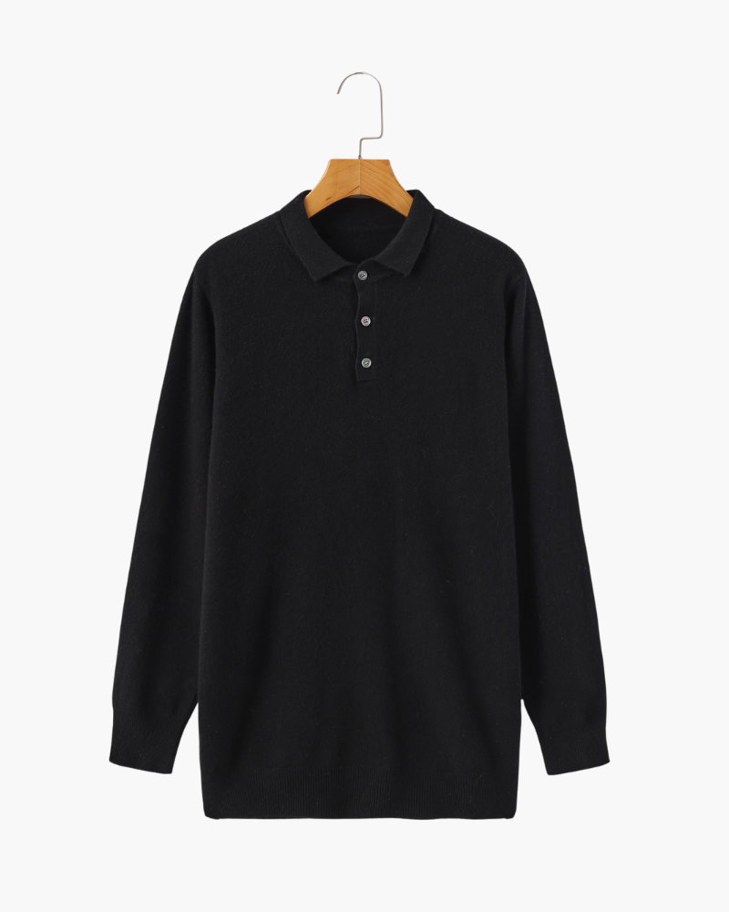 Men's Long-Sleeve Polo With a Three-Button Neckline - Black