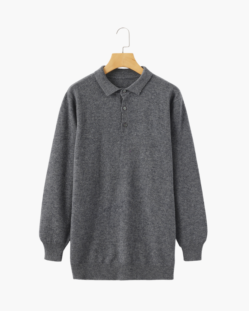 Men's Long-Sleeve Polo With a Three-Button Neckline - Light Gray