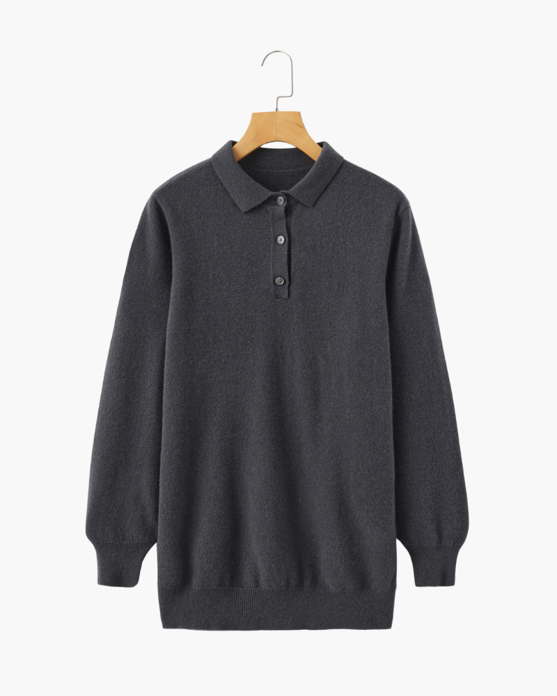 Men's Long-Sleeve Polo With a Three-Button Neckline - Dark Gray