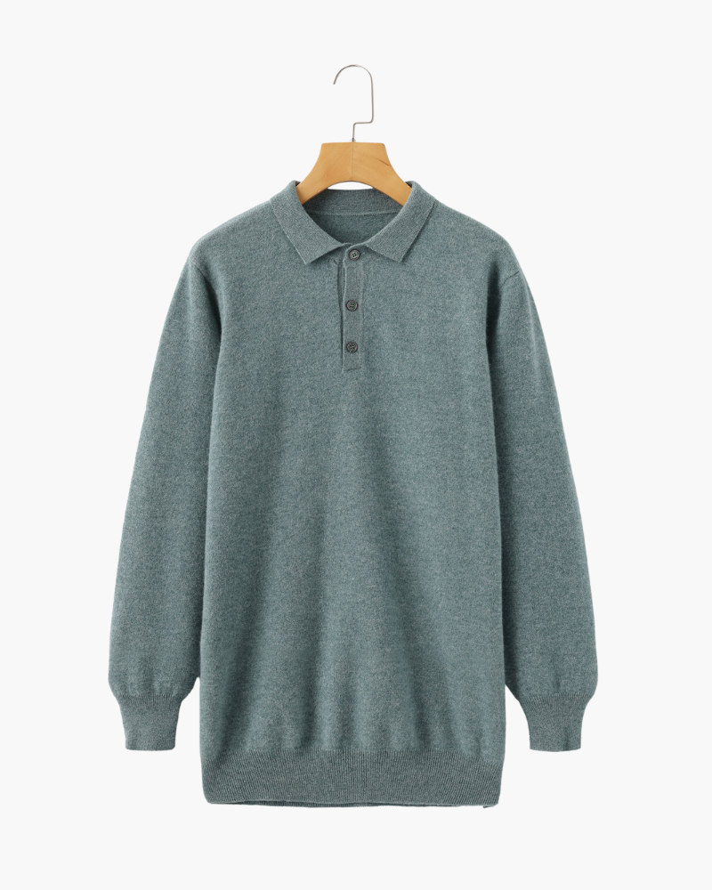 Men's Long-Sleeve Polo With a Three-Button Neckline - Green