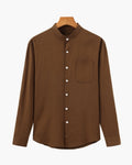 Men's Mandarin Collar Shirt With a Chest Pocket - Brown