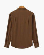 Men's Mandarin Collar Shirt With a Chest Pocket - Brown