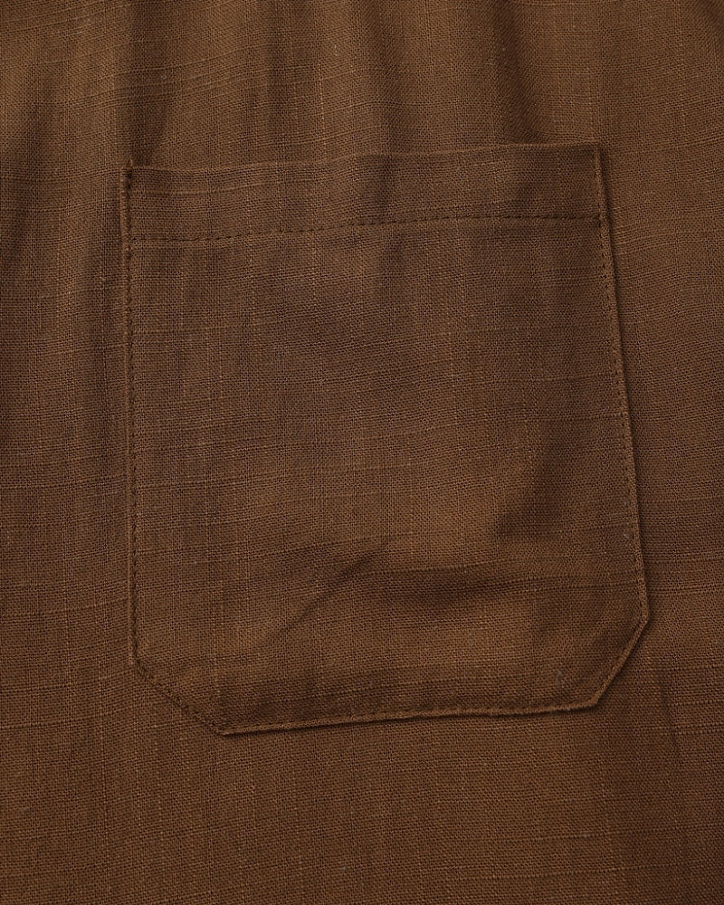 Men's Mandarin Collar Shirt With a Chest Pocket - Brown