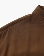 Men's Mandarin Collar Shirt With a Chest Pocket - Brown