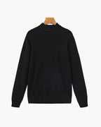 Men's Mock-Neck Sweater With Fine Ribbed Borders - Black