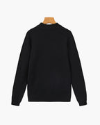Men's Mock-Neck Sweater With Fine Ribbed Borders - Black