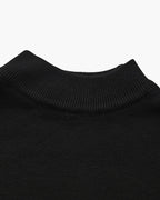 Men's Mock-Neck Sweater With Fine Ribbed Borders - Black