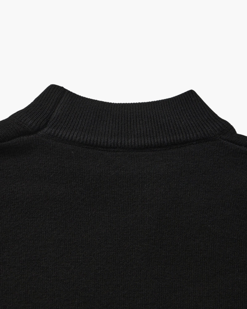 Men's Mock-Neck Sweater With Fine Ribbed Borders - Black