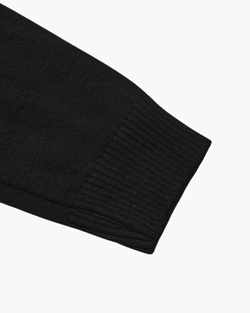 Men's Mock-Neck Sweater With Fine Ribbed Borders - Black