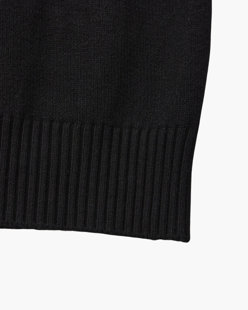 Men's Mock-Neck Sweater With Fine Ribbed Borders - Black