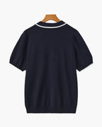 Men's Open-Placket Polo With Contrast Edge Stripes - Navy
