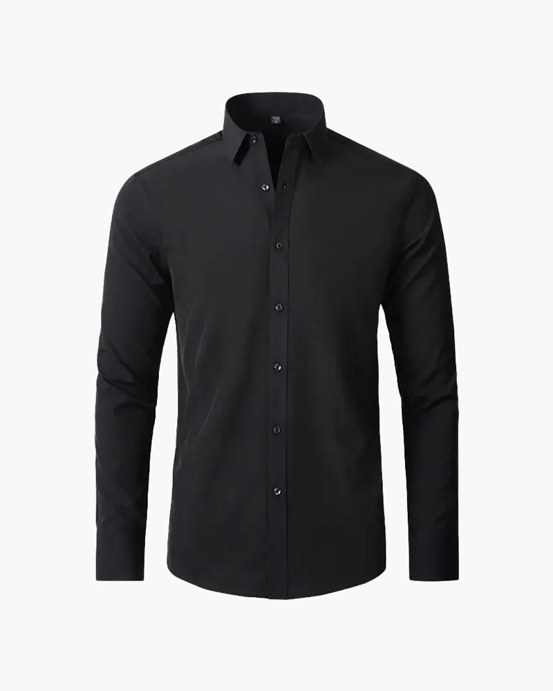 Men's Plain Button Shirt With a Pointed Collar - Black