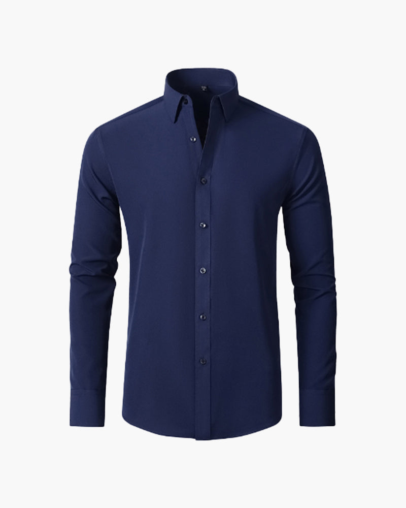 Men's Plain Button Shirt With a Pointed Collar - Navy
