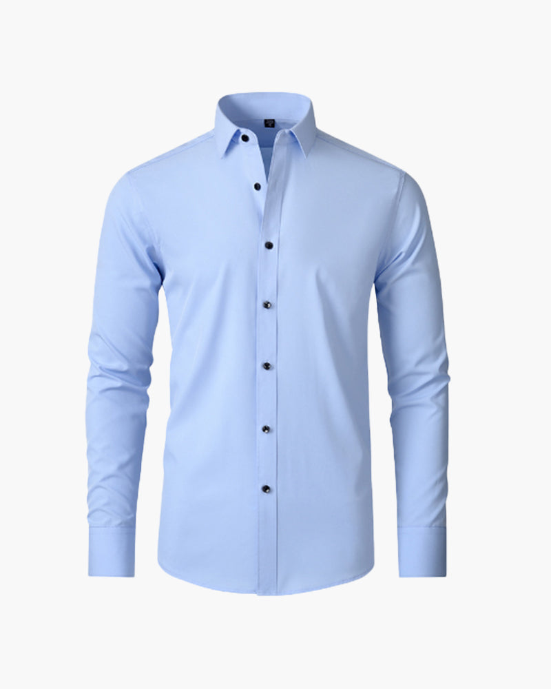 Men's Plain Button Shirt With a Pointed Collar - Blue