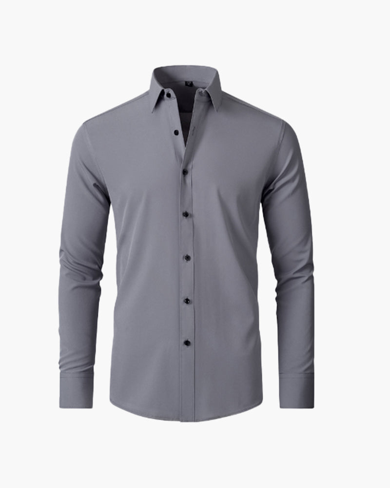 Men's Plain Button Shirt With a Pointed Collar - Gray