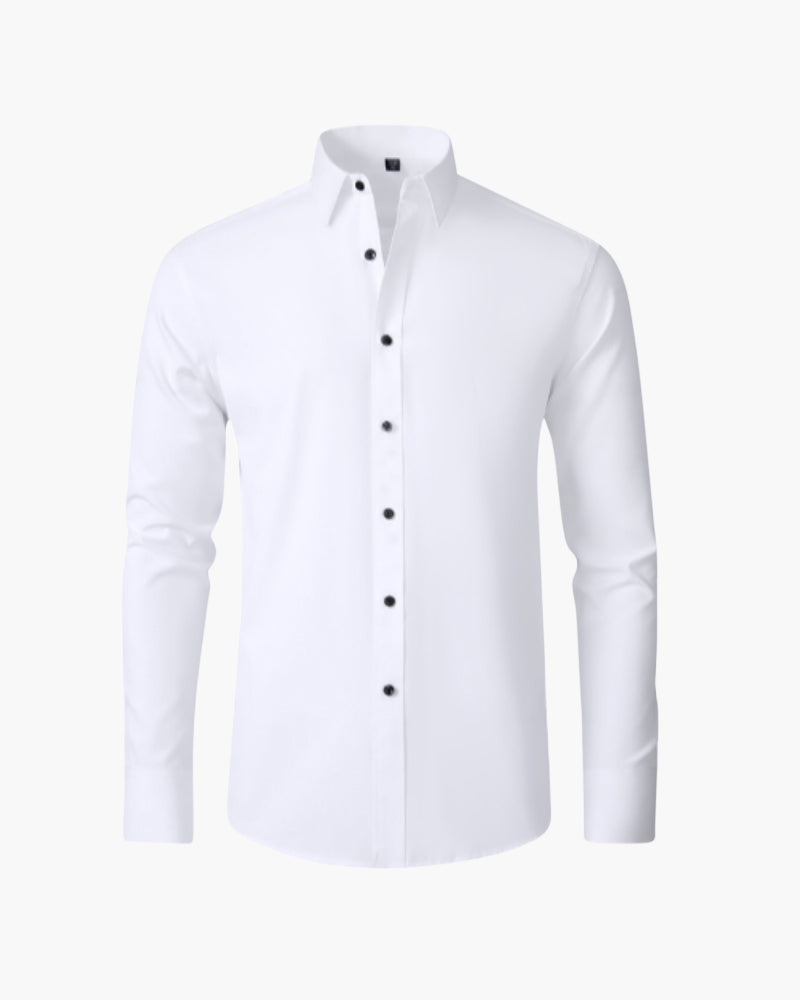 Men's Plain Button Shirt With a Pointed Collar - White