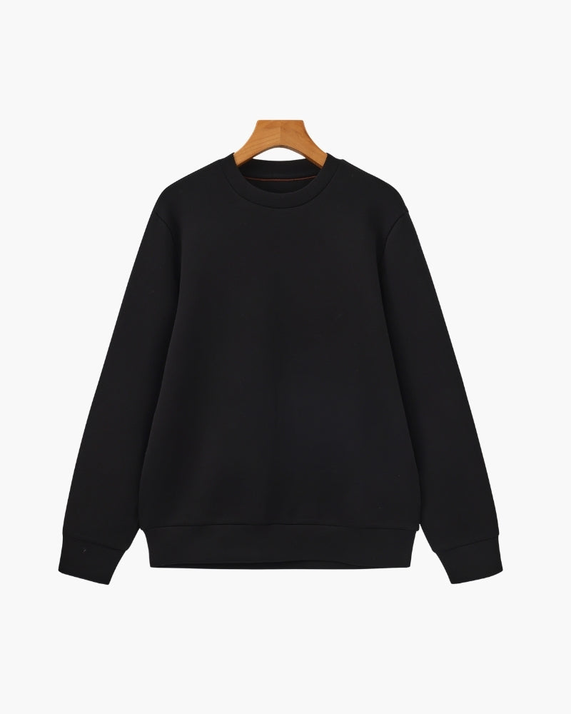 Men's Plain Crewneck Sweatshirt With Ribbed Cuffs - Black