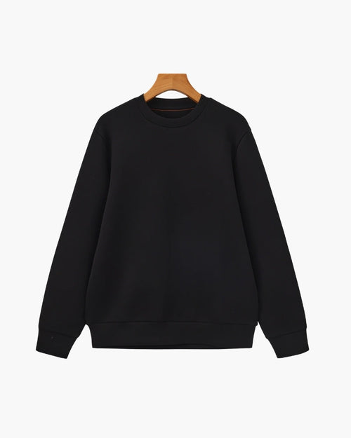 Men's Plain Crewneck Sweatshirt With Ribbed Cuffs - Black