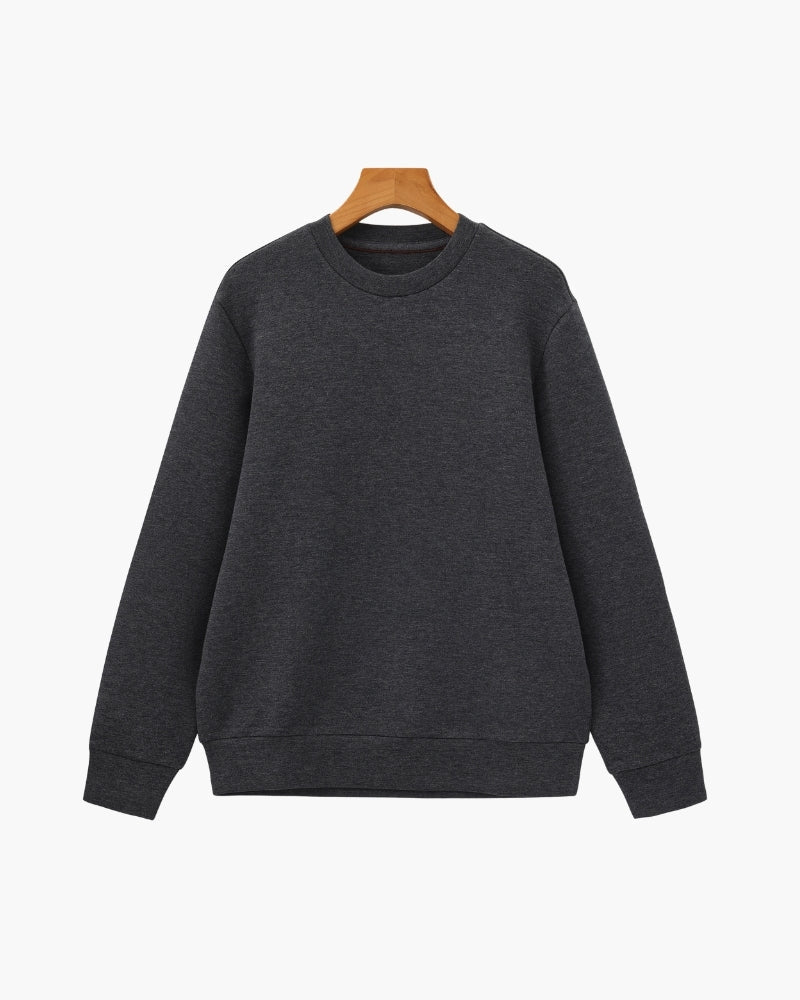 Men's Plain Crewneck Sweatshirt With Ribbed Cuffs - Gray