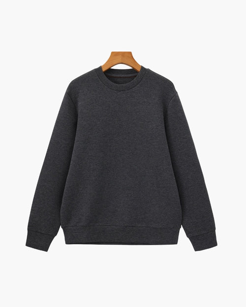Men's Plain Crewneck Sweatshirt With Ribbed Cuffs - Gray