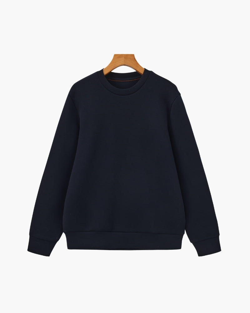 Men's Plain Crewneck Sweatshirt With Ribbed Cuffs - Blue