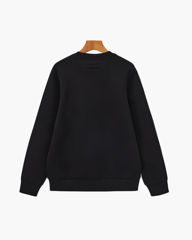 Men's Plain Crewneck Sweatshirt With Ribbed Cuffs - Black
