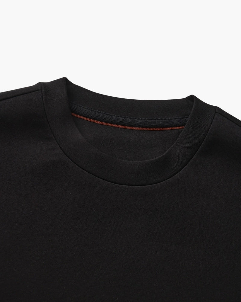 Men's Plain Crewneck Sweatshirt With Ribbed Cuffs - Black
