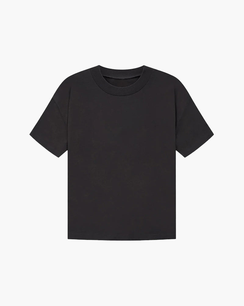 Men's Plain Crewneck T-Shirt With a Straight Hem - Black