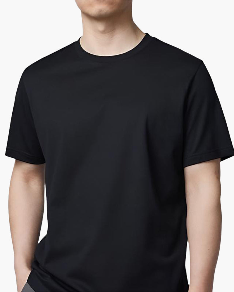 Men's Plain Crewneck T-Shirt With a Straight Hem - Black