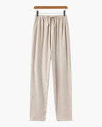 Men's Plain Drawstring Trousers With Straight Legs - Beige