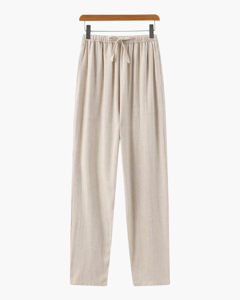 Men's Plain Drawstring Trousers With Straight Legs - Beige