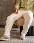 Men's Plain Drawstring Trousers With Straight Legs - Beige