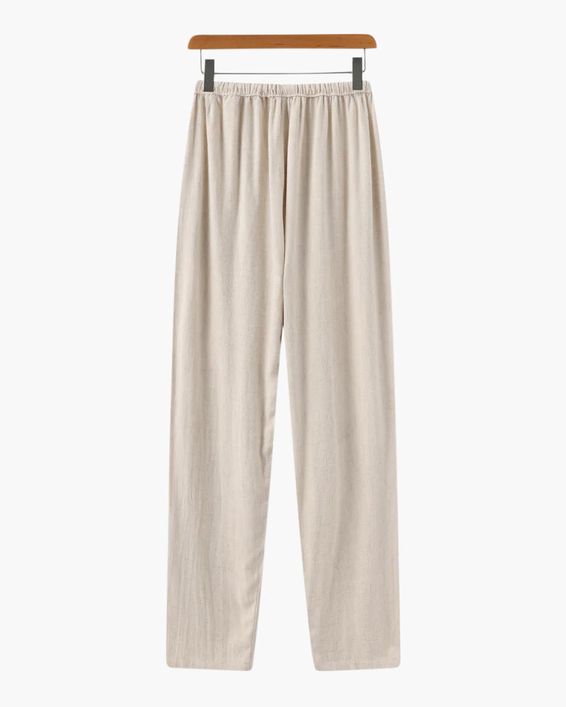 Men's Plain Drawstring Trousers With Straight Legs - Beige