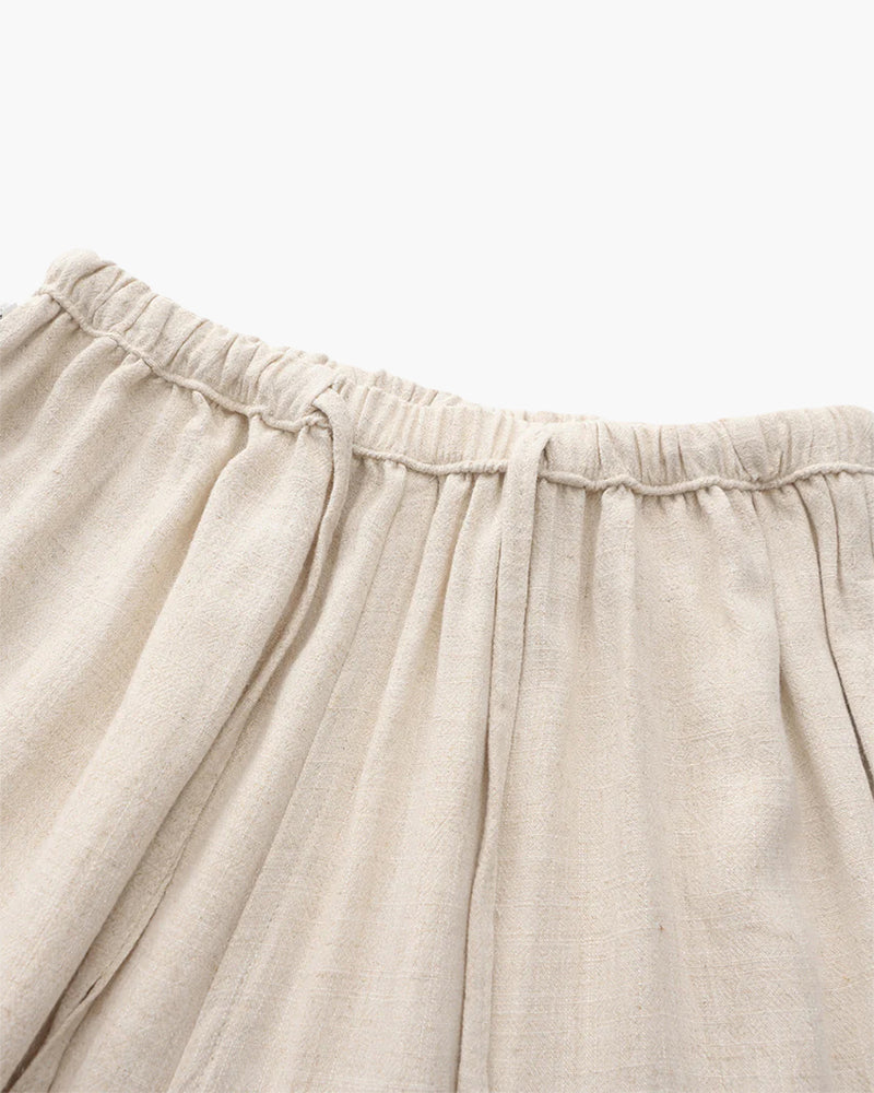 Men's Plain Drawstring Trousers With Straight Legs - Beige